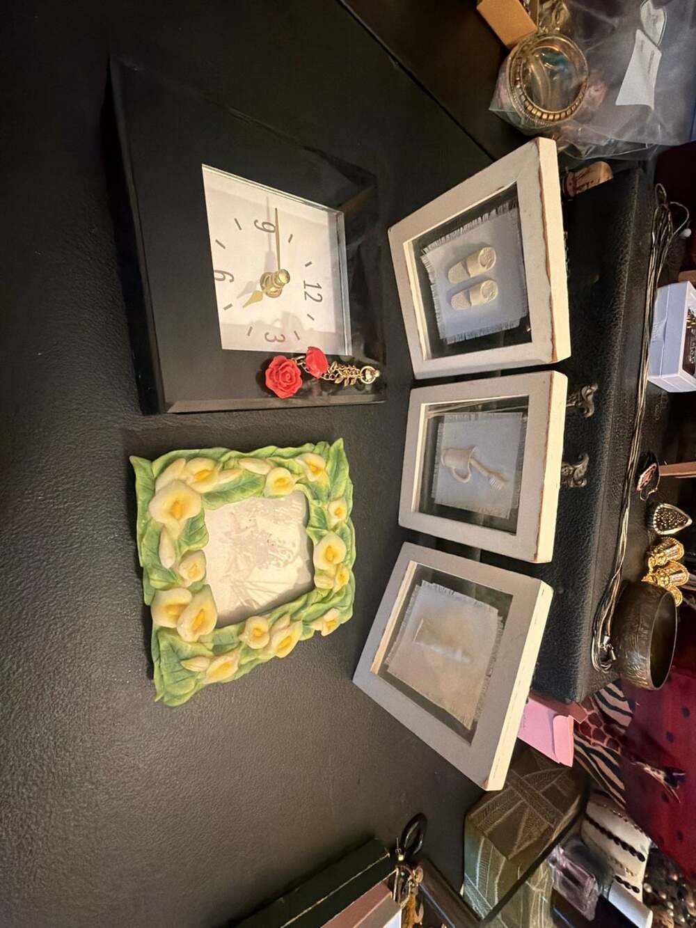 Home Decor Set Black Rose Wall Clock Calla Lily Frame Bathroom Shadow Boxes